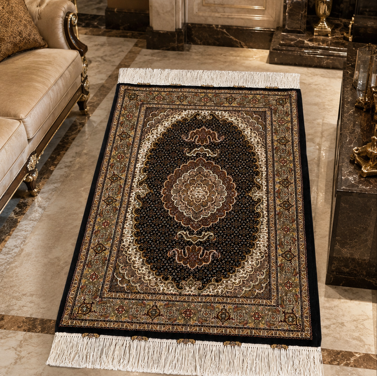 فرش 1.5 متری دستباف ماهی تبریز کرک و ابریشم