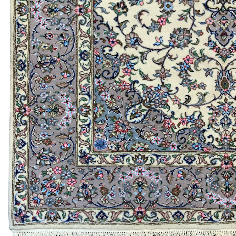 فرش دستباف 6 متری جفت بافت اردکان کرم 3 رنگ ابریشم